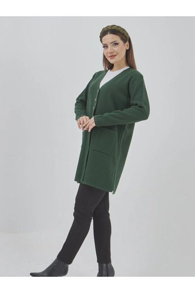 Stilmony Women's Araboy Stretchy Lycra Knitwear Button Detailed Seasonal Cardigan with Pockets