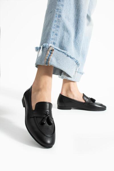 FOLLİNİ Women's Genuine Leather Ballerinas Black