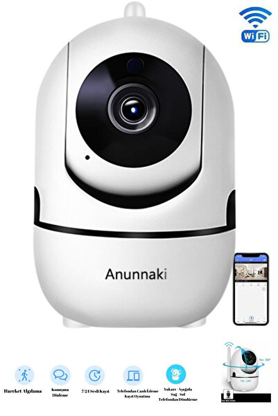 Anunnaki WiFi Bebek Kamerası Sesli, Gece Görüşlü, 360° Döner