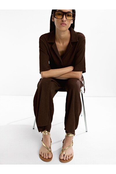 PARFOIS Metalik Bantlı Düz Deri Sandalet