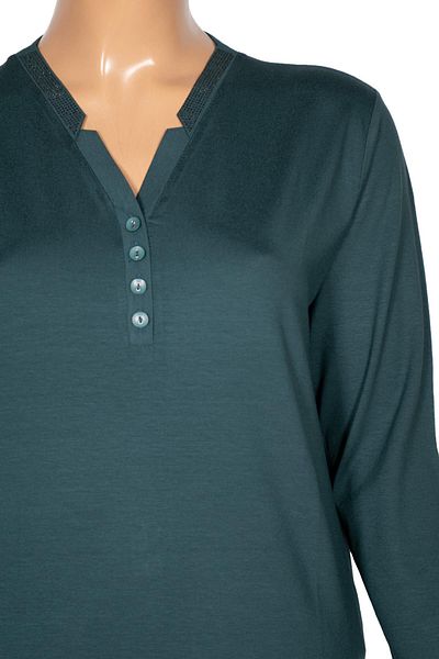 Pıtırcık Cimariva Women's Neval Plus Size V Neck Stone Dark Turquoise Blouse