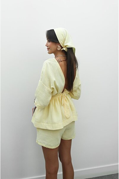 Havoş Σετ μπλούζα με κίτρινο σορτς μουσελίνας