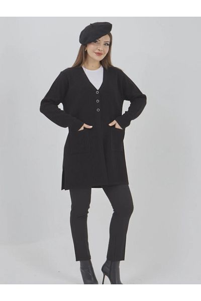 Stilmony Women's Araboy Stretchy Lycra Knitwear Button Detailed Seasonal Cardigan with Pockets