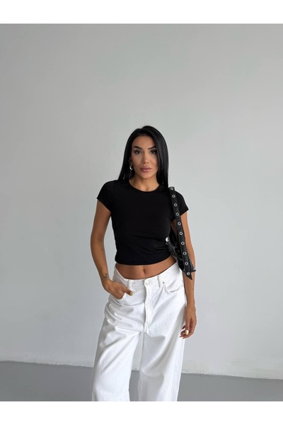 Buklemoda Basic Short Sleeve Sandy Blouse Black