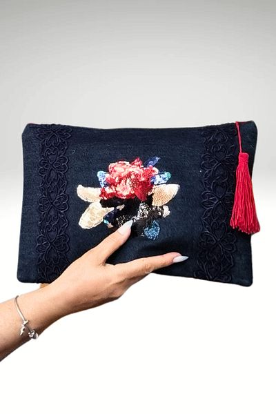 KRIMO Women's Jean Clutch Design Denim Fabric Portfolio Hand Bag