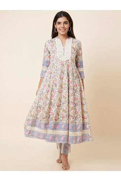 Globus By Styli Embroidered Printed Anarkali Kurta with Trousers Set