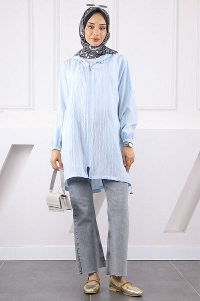İmajButik Baby Blue καπάκι με κουκούλα με φερμουάρ