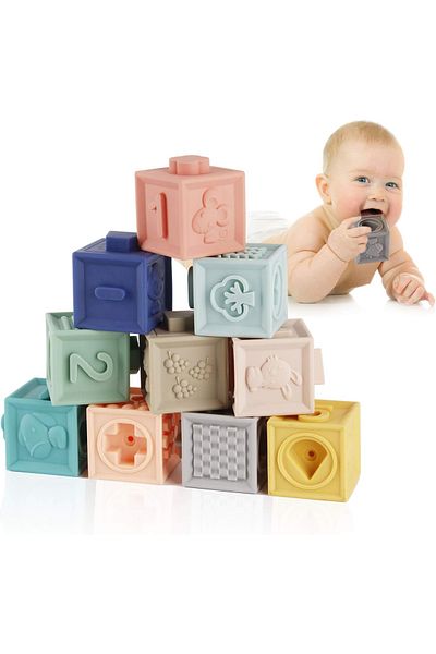 Malvys Set of 12 Soft Cubes for Babies, Educational Toy with Sounds, Ideal for Teething, 0-24 Months