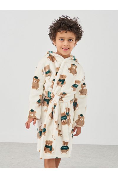 Styli Boys Bear Print Hooded Bath Robe