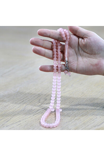 Tesbihane Non-Tarnish Metal Tassel Wheel Cut Pink Color 99 Grain Cat's Eye Prayer Rosary