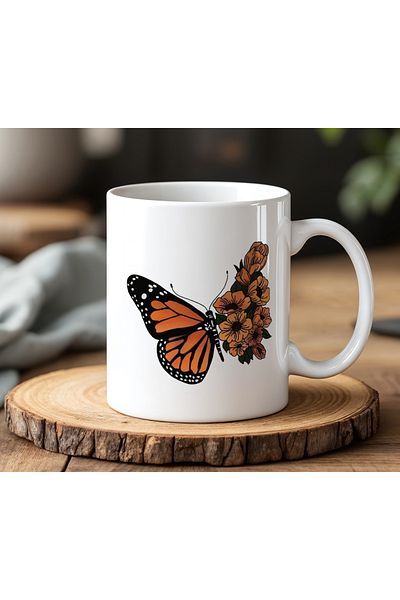 BB TRADE Butterfly Design White Ceramic Printed Mug Cup 330ml