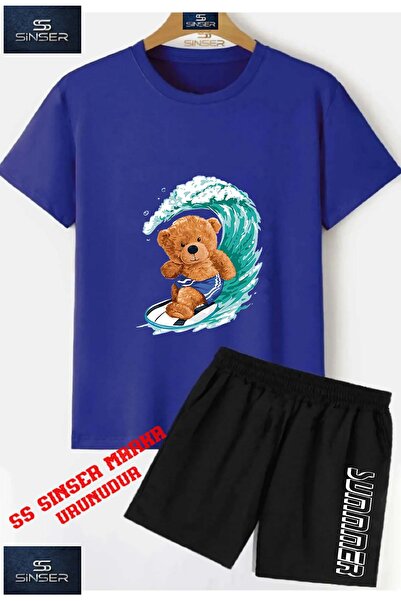 SS SİNSER Children's Unisex “Bear Sorted Sorf“ Special Printed Crew Neck T-Sh...