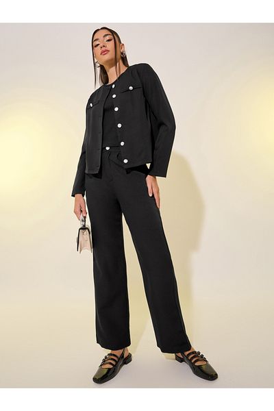 Styli Solid Button Front Top and Pants Co-Ords