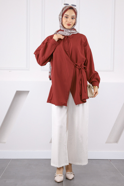 İmajButik Burgundy Side Tie Tunic