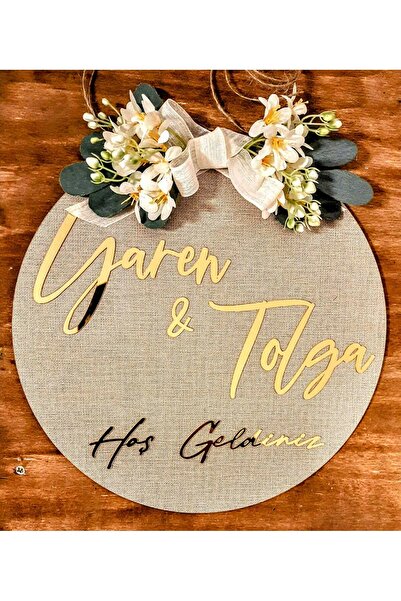 PSAcraft Kapı Süsü Ev Hediyesi Hoş Geldiniz Gold yazılı Isme Özel 30 X 30 Cm