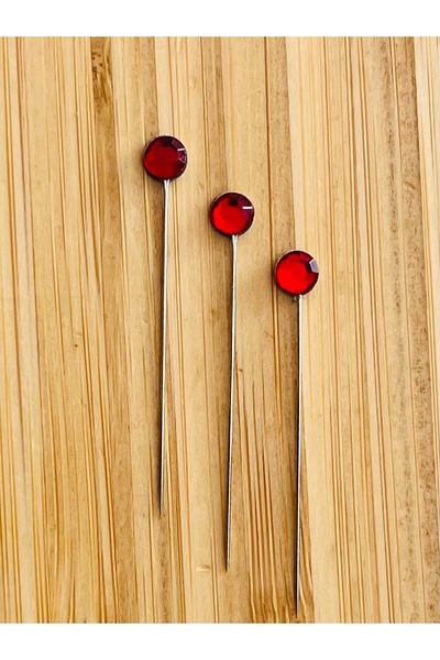 Öztürk Stoned Shawl Scarf Pin. 38mm. Package of 3. Red.