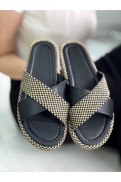 Nstil Daily Women's Straw Cross Band Soft Stitched Sole Lightweight Summer Comfortable Slippers 065