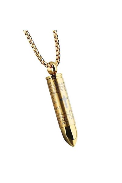 Tessero - Cubic Design Necklace with Bullet Pendant, Cross Inscription, and 'Our Father' Prayer