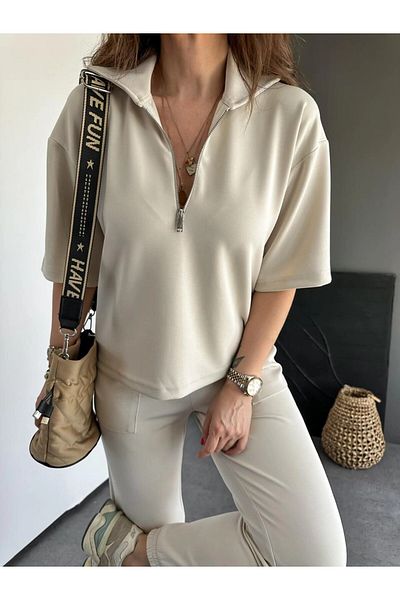 MADAME MELEK Gray Collar and Zippered Leg Suit