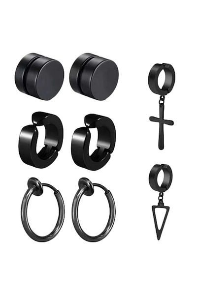 Tessero Set of 8 earrings, fake piercing for nose, ear, or lip, magnetic fastening, unisex, stainless steel,