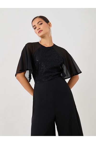 Styli Embellished Flutter Sleeve Wide Leg Jumpsuit