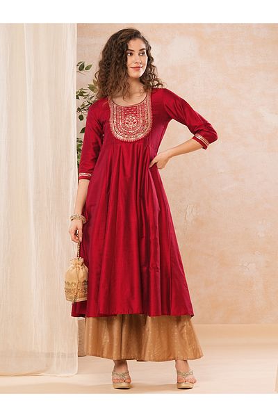 Globus By Styli Embroidered Pleated Yoke Anarkali Kurta