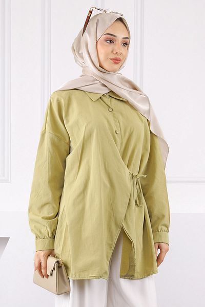 İmajButik Khaki Side Tie Modal Tunic