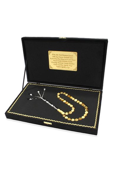 Tesbihane علبة مميزة 1000 قطعة من Kazaz Tassel Sphere Cut Maxi Size King Seccer أصفر وأبيض كهرماني قطرة مسبحة