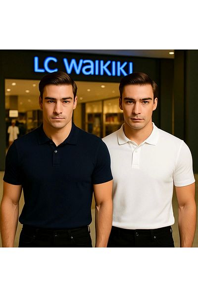 LC Waikiki Lcwaikikii New Season Cotton Basic Polo Collar Men's T-Shirt 2 Pack