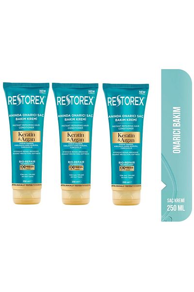 Restorex Keratin & Argan Repair Hair Care Cream 3X250 ml - Damaged and Damaged Hair