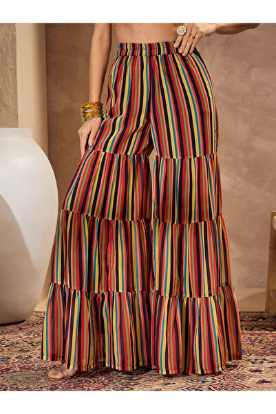 Sassafras By Styli Floral Print Wide Neck Kurta with Tiered Sharara Set