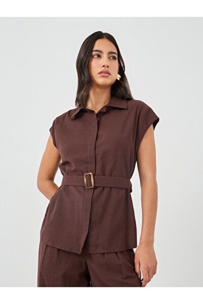 Styli Solid Cap Sleeve Shirt and Wide Leg Pants Co-Ords