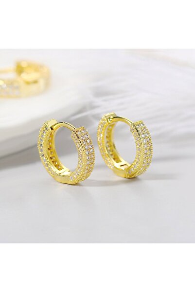 xUPING Cercei de damă, rotunzi, placați cu aur de 18K, cu zirconii albe, culoare aurie