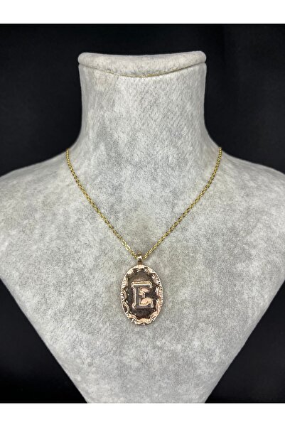 Mos Tespih E Harfi Gold Kaplama Çelik Kolye
