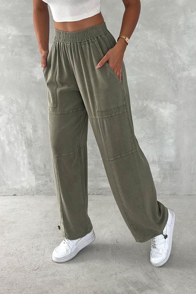 İstangül Butik Urban Ease High Waist Washed Leg Adjustable Jogger Linen Trousers