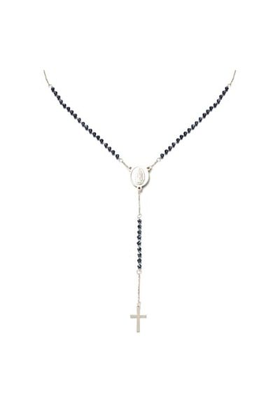 Tessero Rosary Necklace with Semi-Precious Stones and Stainless Steel, 60 cm, 18K Gold Plated, Tessero, Blac