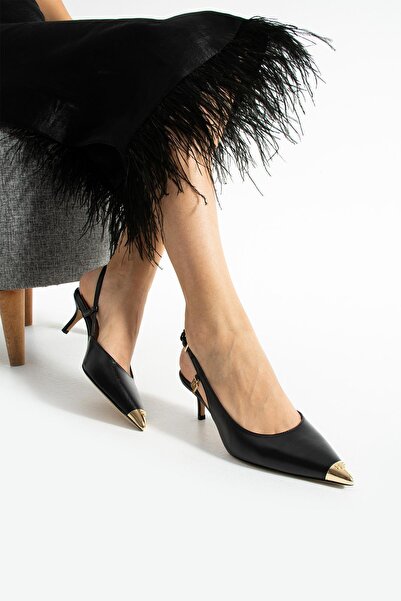 FOLLİNİ Γυναικεία γνήσια δερμάτινα παπούτσια με τακούνι μαύρο