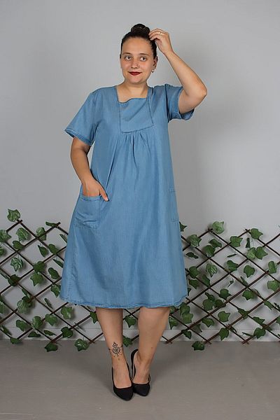 Truva XXL Square Collar Slim Denim Dress – Lightweight and Stylish Summer Design