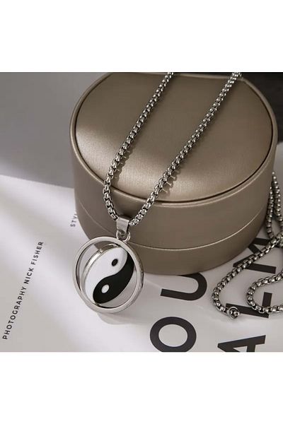 ACAR TAKI Unisex Steel Yin Yang Necklace 60 Cm-Silver Acr5397