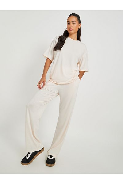 Styli Text Print Short Sleeve T-Shirt and Wide Leg Joggers Co-Ords