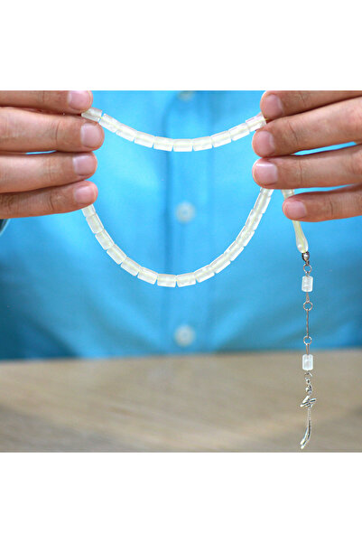 Tesbihane Non-Tarnish Metal Zulfiqar Tassel Cut Cut Transparent Color Cat's Eye Prayer Beads