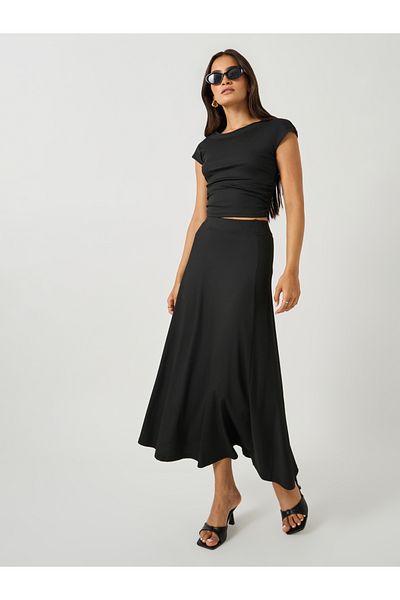Styli Ribbed Short Sleeve Fitted Top and A-Line Skirt Co-Ords