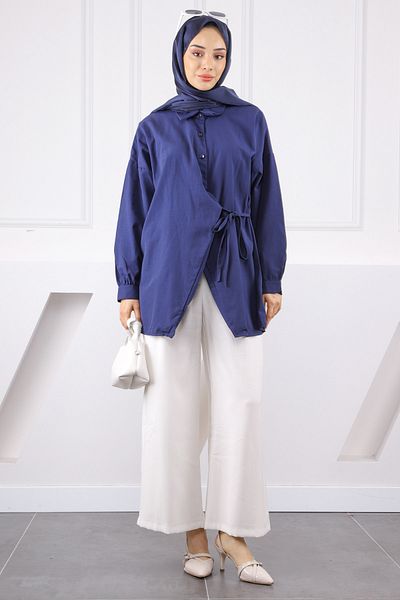 İmajButik Navy Blue Side Tie Modal Tunic