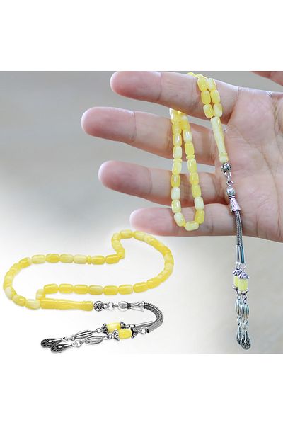 Tesbihane Water Drop Design Non-Tarnish Metal Tassel Capsule Cut Wrist Length Beirut Amber Prayer Beads