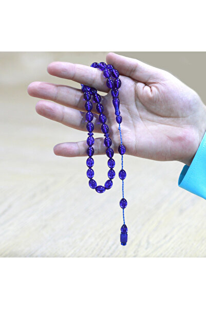 Tesbihane Systemed Barley Cut Navy Blue Crimping Amber Prayer Beads