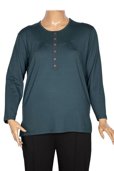 Pıtırcık Cimariva Women's Arsu Plus Size Robe Ornamental Button Dark Turquoise Blouse