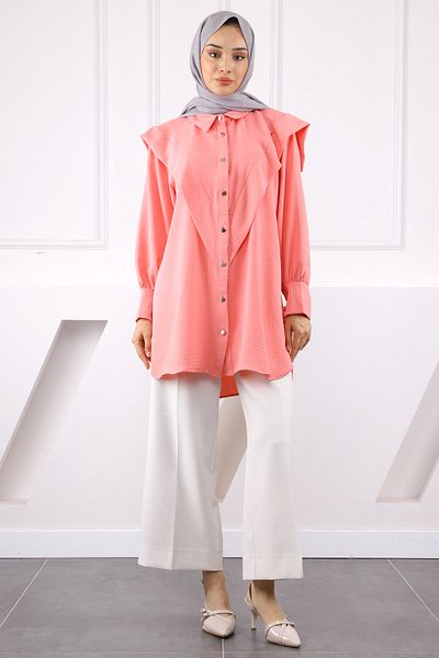 İmajButik Pink Front Detailed Sleeve Tie Tunic