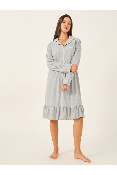 Styli Contrast Piping Pocket Detail Ruffle Hem Nightdress