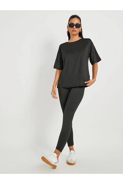 Styli Slogan Print Back Oversized T-Shirt and Leggings Co-Ords