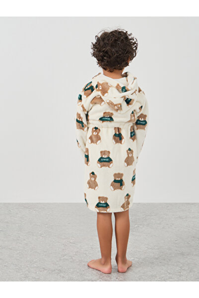 Styli Boys Bear Print Hooded Bath Robe